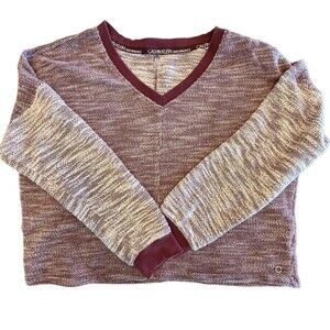 Calvin Klein Sweater  Women Purple White Pullover Long Sleeve V-Neck Knit Sz L